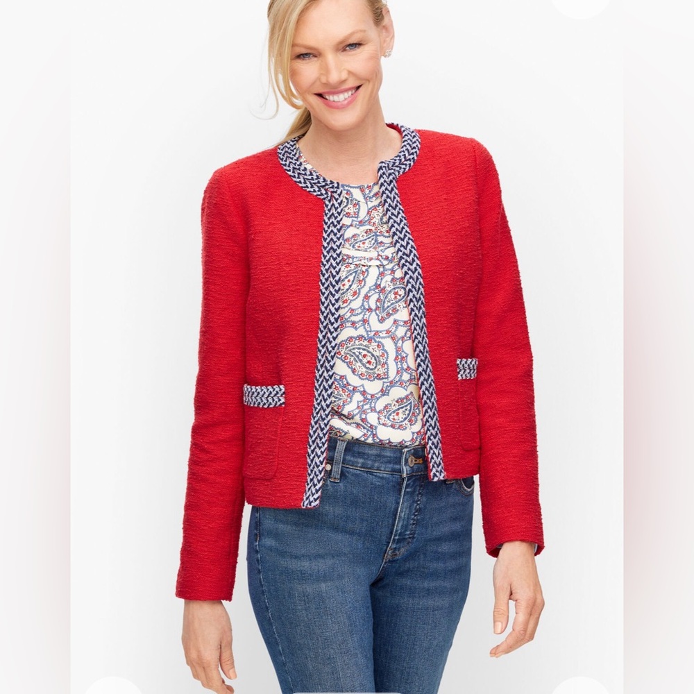 Talbots Tweed Blazer Jacket Womens Size 20W Red Career Professional Work